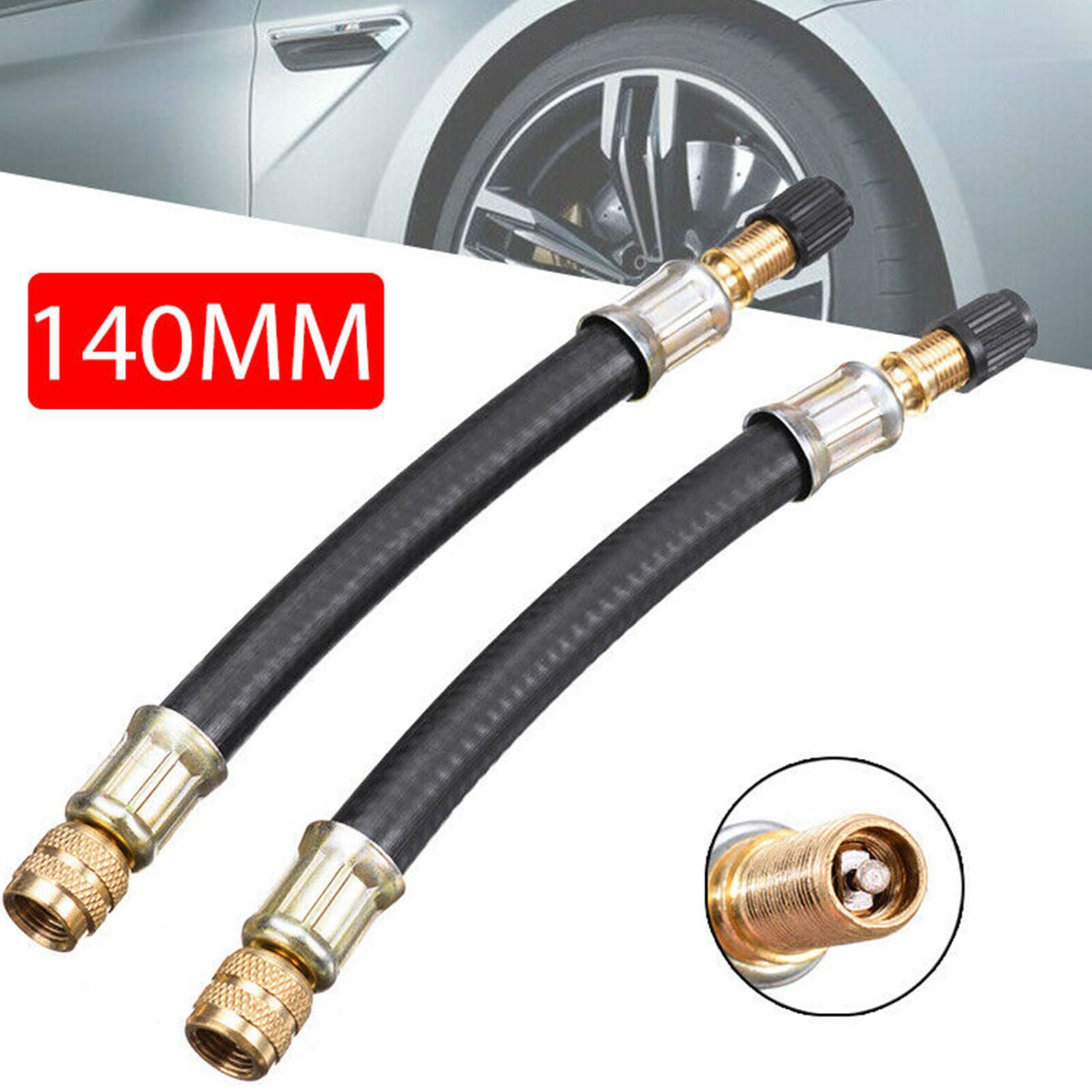 2x Flexible Air Tyre Valve Extension Adaptor Motorcycle Car Tire Stem Extender