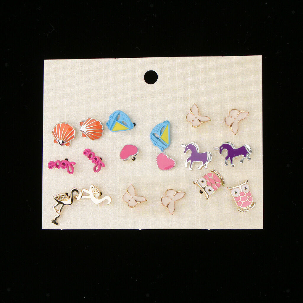 9 Pairs Cute Girl Animal Flamingo Veil Owl Butterfly Ear Set