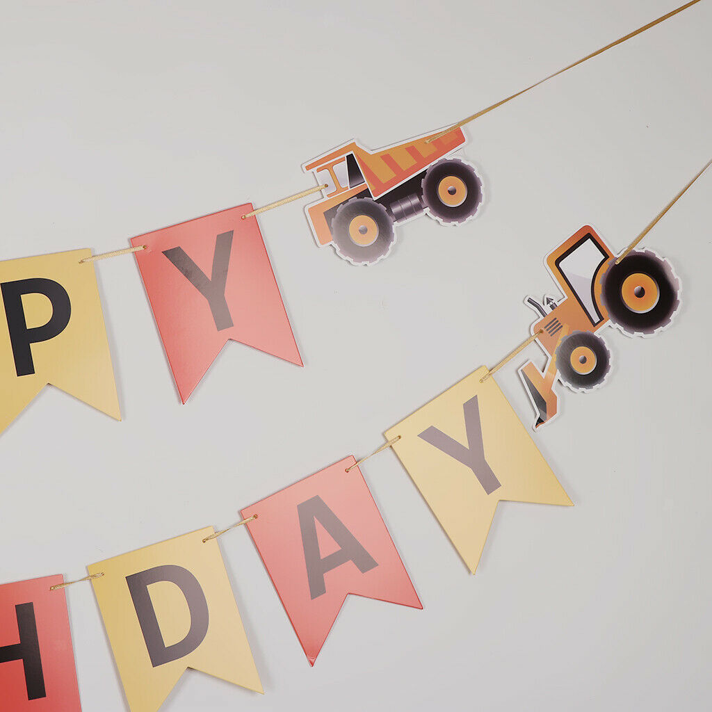 Happy Birthday Tractor Car Paper Bunting Banner Baby Shower Kids Room Decor