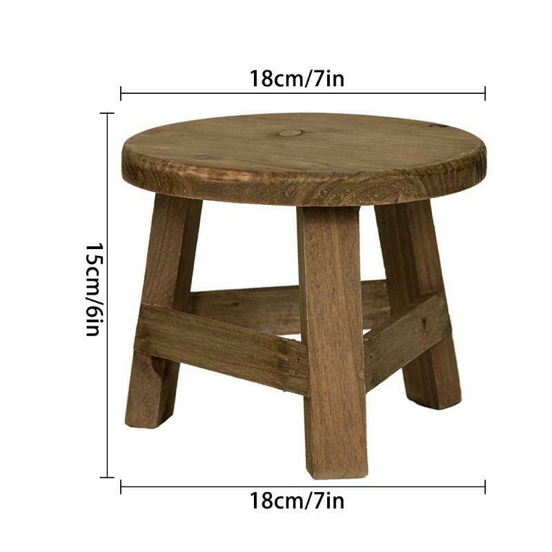 Mini Wooden Stool Display Stand Round Flower Shelf Bonsai Rack Garden Plant Pot