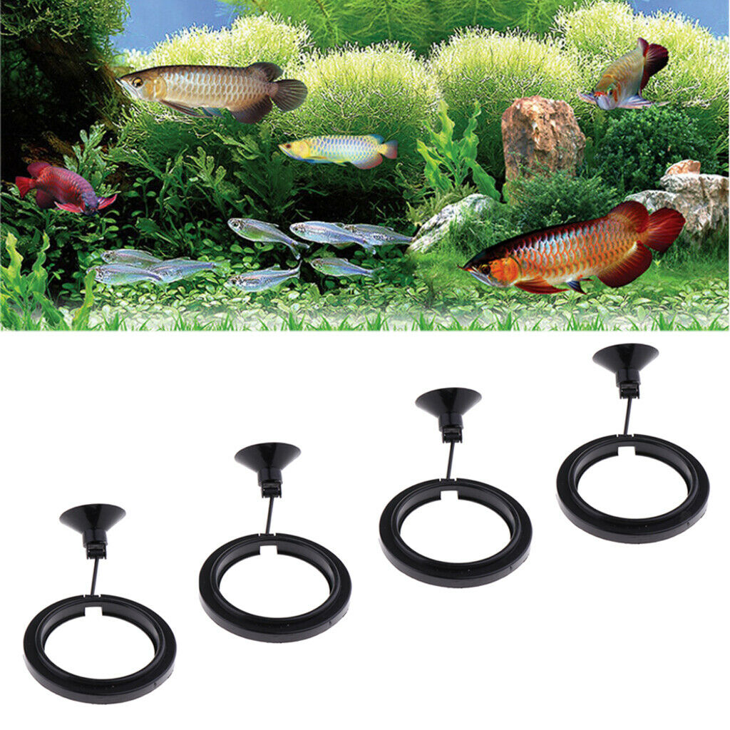 4 Pcs Aquarium Fish Floating Food Feeder Circle with Suction Cup, Round Shape,