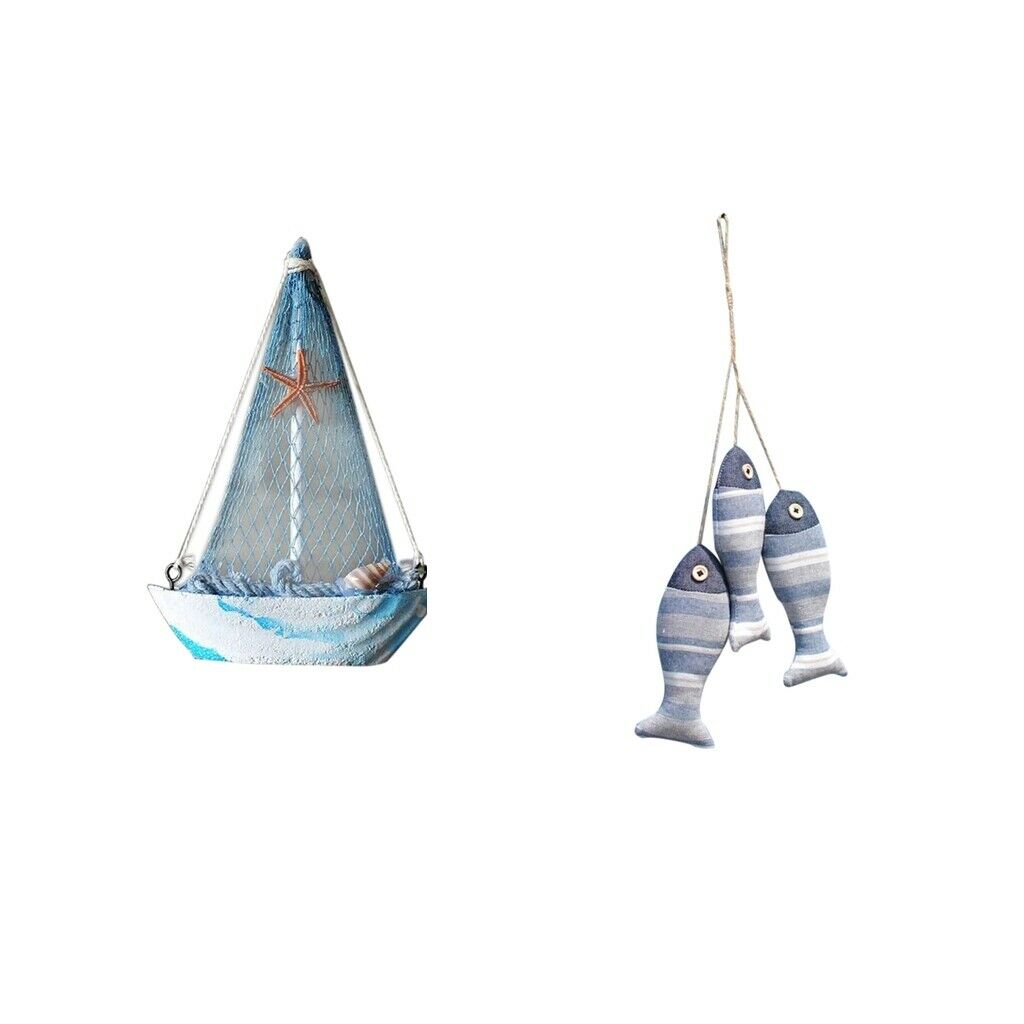 2Pcs Mediterranean Nautical Tropical Fishing Sailing Boat Fishes Ornament