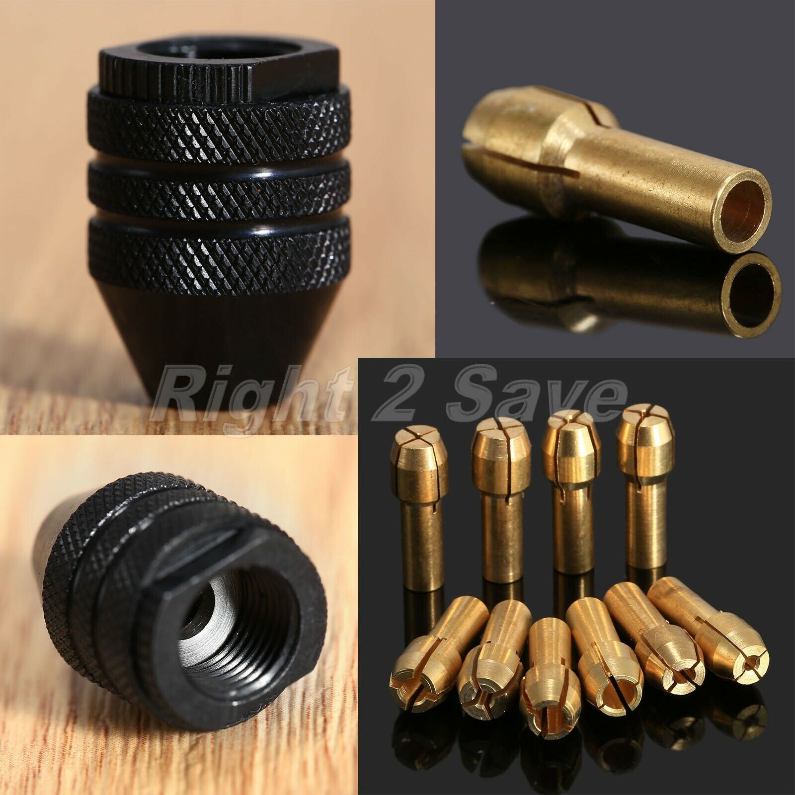 Keyless Drill Chuck & 0.5mm-3.2mm Brass Collets 4.8mm Shank Rotary Tool Kit R2S