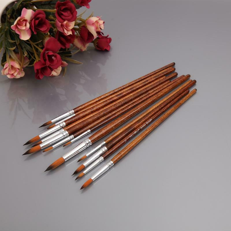 12Pcs Artists Paint Brush Set Nylon Hair Acrylic Watercolor Round Pointed Tip