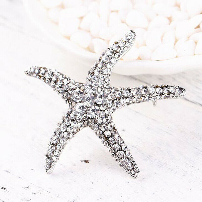 1Pc Crystal Rhinestones Starfish Brooches Women Brooch Pin Clothes Access.l8