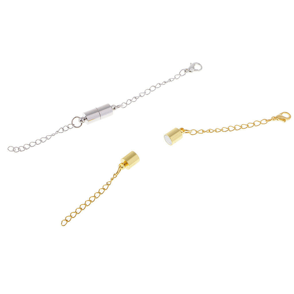2x Magnetic Hooks Lobster Clasps Necklace Bracelet Extender with Chains 97mm