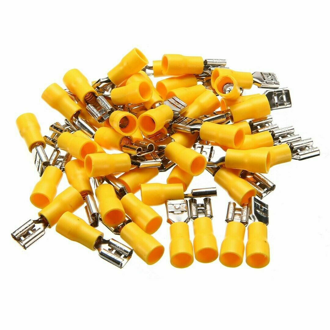 50pcs 10-12 AWG Insulated Female Spade Wire Crimp Terminal Connector Yellow New