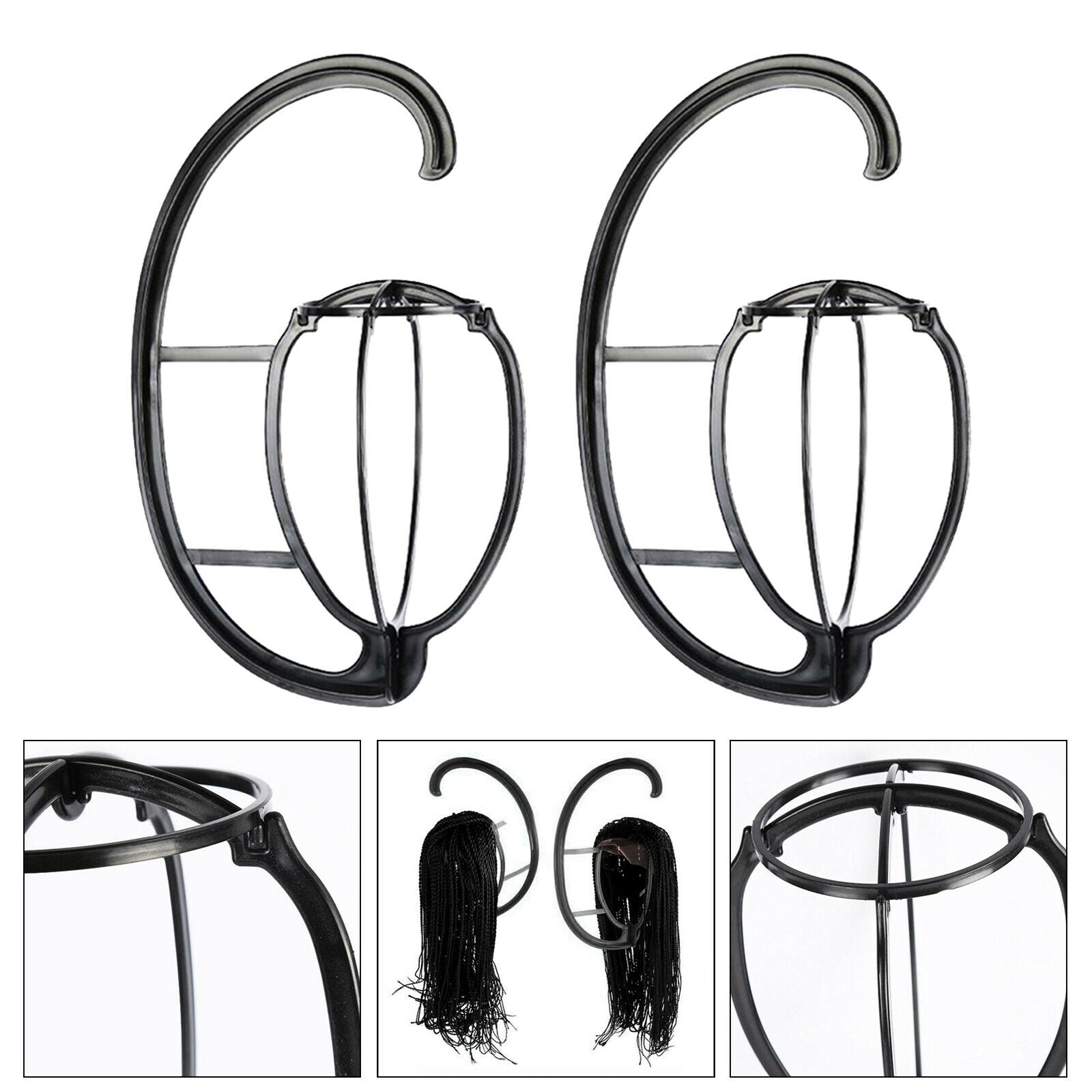 2Pcs Lightweight Wig Stand Holder-Portable Durable Plastic Folding Wig Holder
