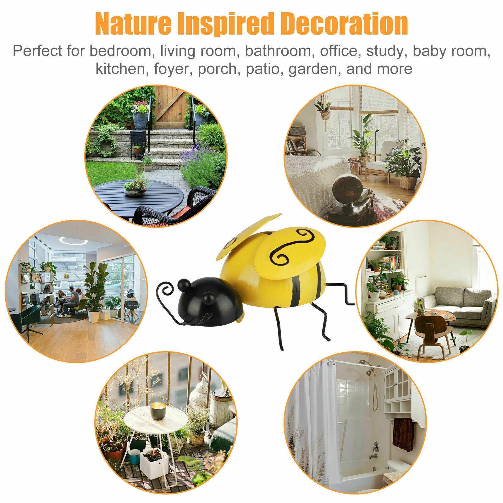 Set of 4 Yellow Bumble Bees Wall Ground Fence Home Garden Outdoor Lawn Art Decor