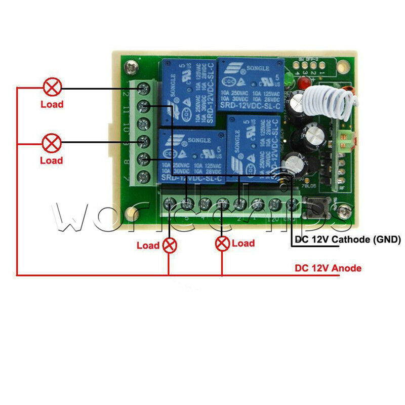 DC12V 4 Channel Relay module remote controller switch RF receiver & Transmitter