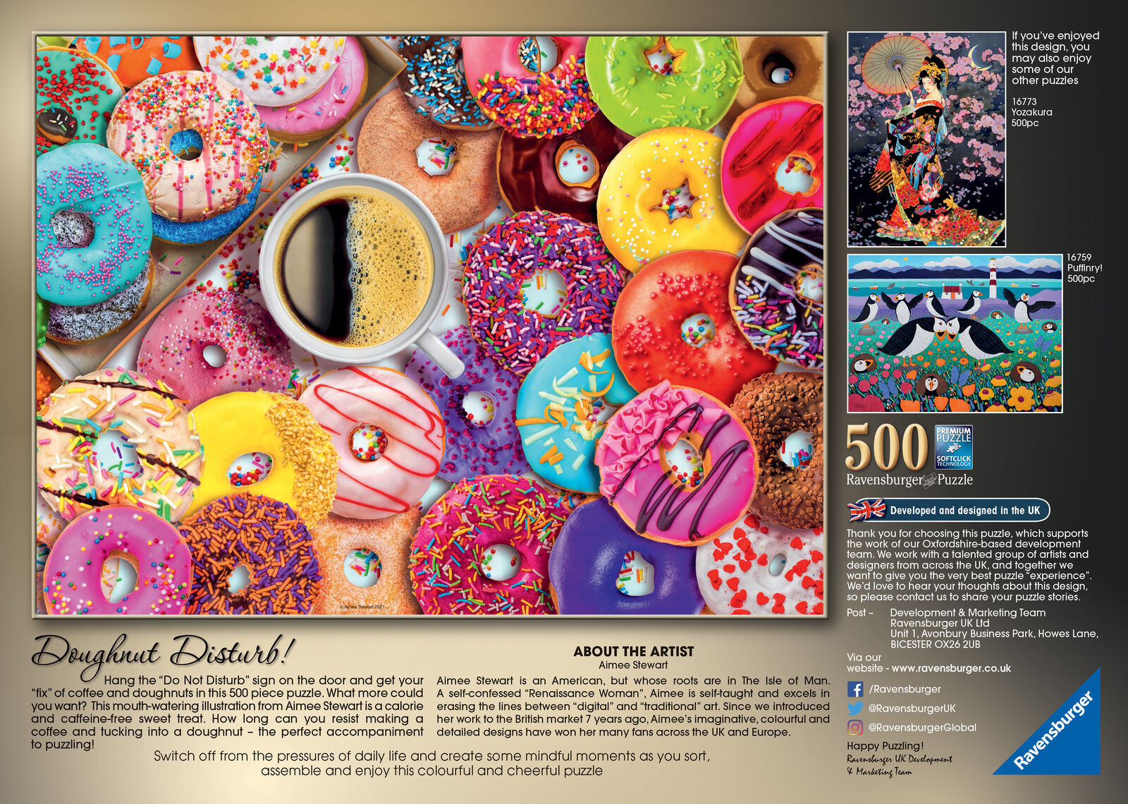16774 Ravensburger Doughnut Disturb! 500pc Suitable for ages 10 Years and up.
