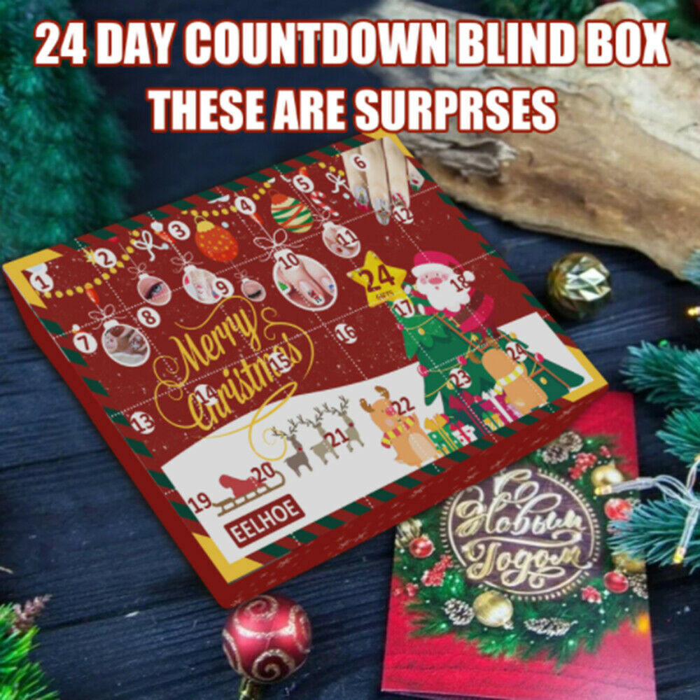 24 Grids Nail stickers Gift Box Christmas Advent Calendar Nail Stickers Trinket