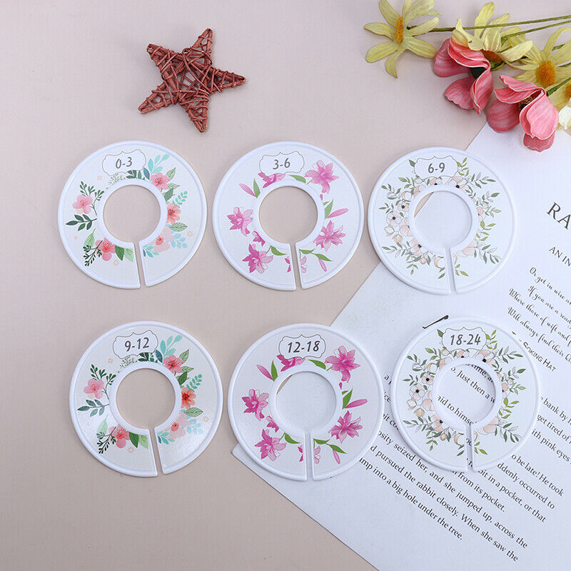 6Pcs Flower Round Child Clothes Size Dividers Plastic Ring Size Label Suppl l SJ