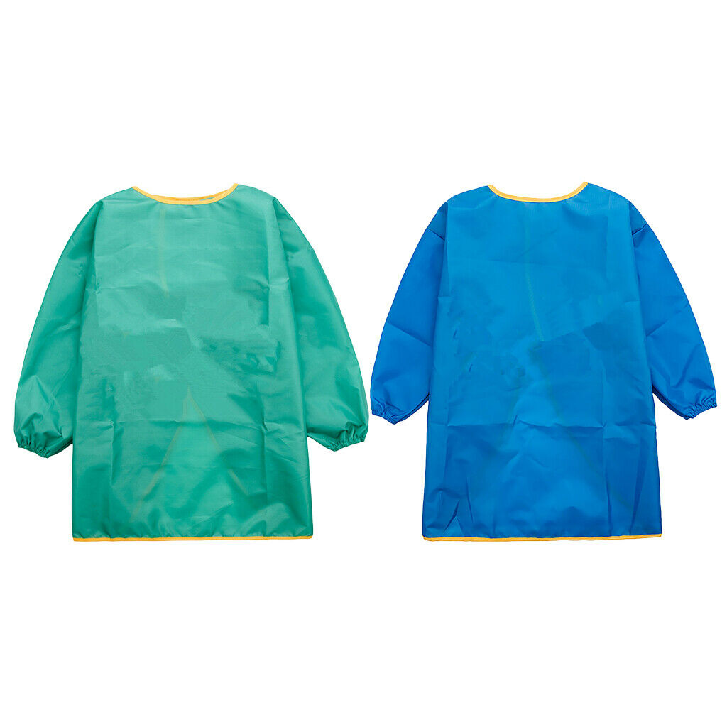 2Pieces Baby Waterproof Long Sleeve Children Kids Feeding Smock Aprons M Blue &