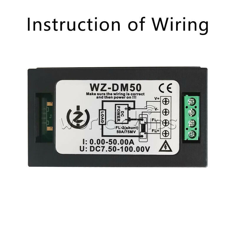 DC 100V 50A Voltage Current Power Energy Monitor Watt Meter LCD Digital + Shunt