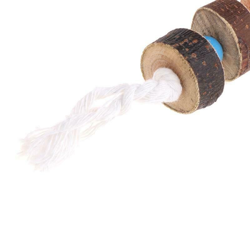 Natural Wooden Birds Parrot Colorful Toys Chew Bite Hanging Cage Balls Two Ropes