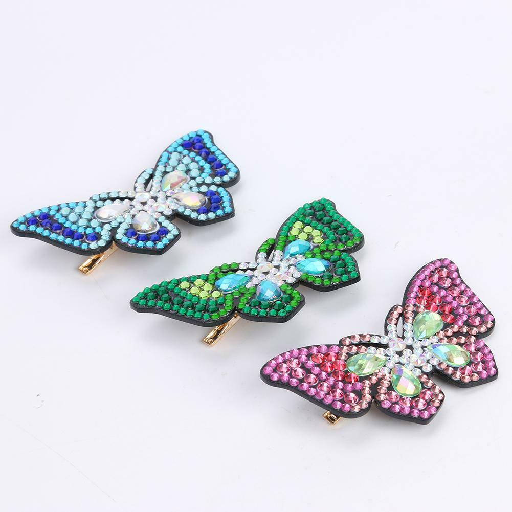 3pcs DIY Diamond Painting Hair Clip Butterfly Rhinestone Bobby Pin Headwear @