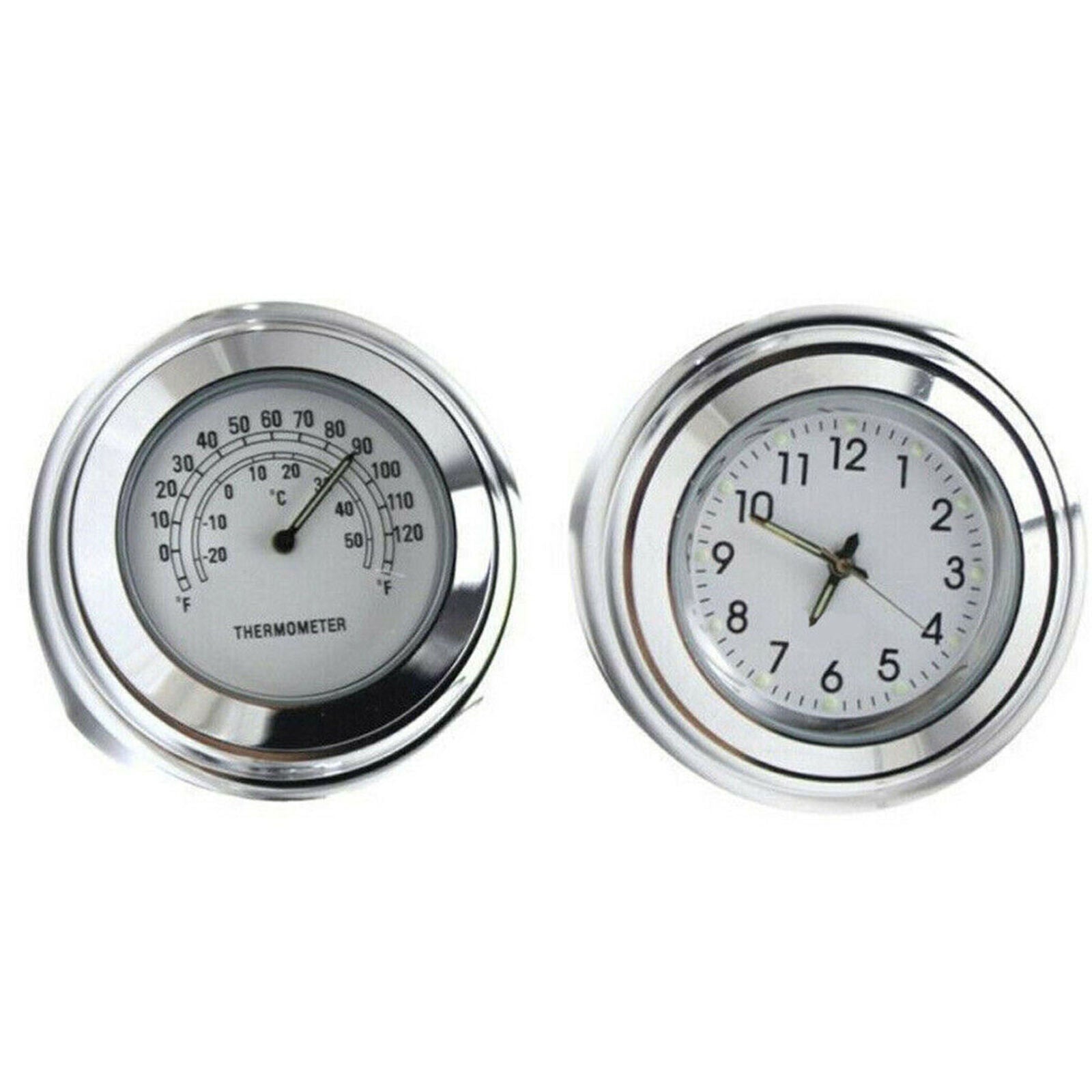 7/8" 22mm Handlebar Dial Clock Thermometer Temp Gauge Set for Motorcycle Chopper