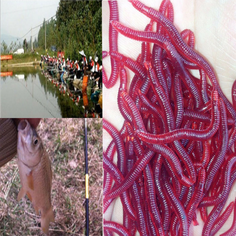 50x Soft Lure Red Worms Earth Worm Fishing Baits Trout fish Lures tackle 3.5cm