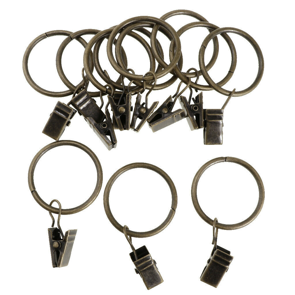36 Pieces Metal Curtains Rings for Curtains with Clips Bronze 25mm