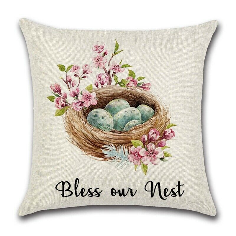 4 PCS Easter Bunny Wreath Pillowcase Linen Pillow Cover Home Decor Square CuH9I5