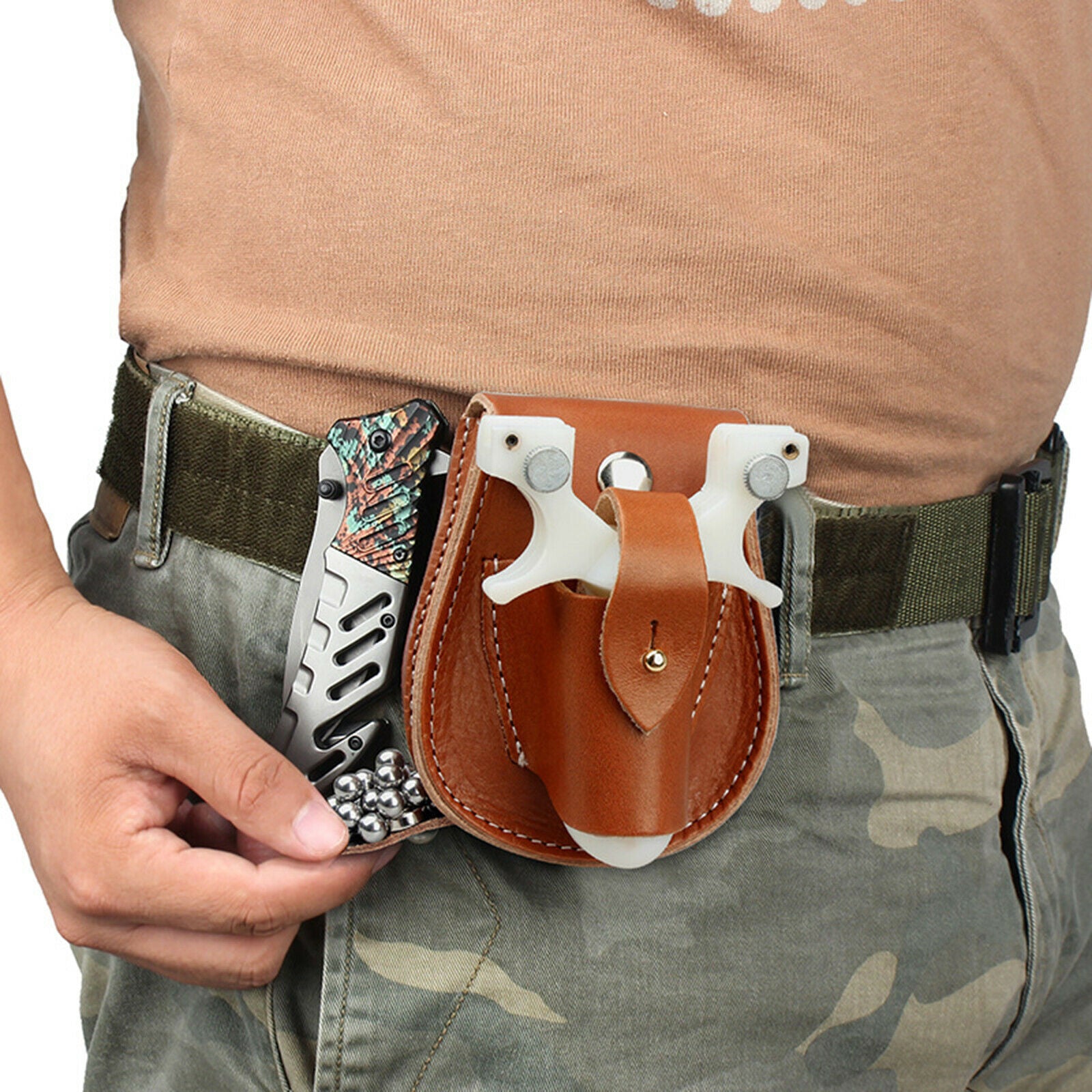 Outdoor Sports Steel Ball Package Leather Slingshot Bag Pouch Case Strap holster