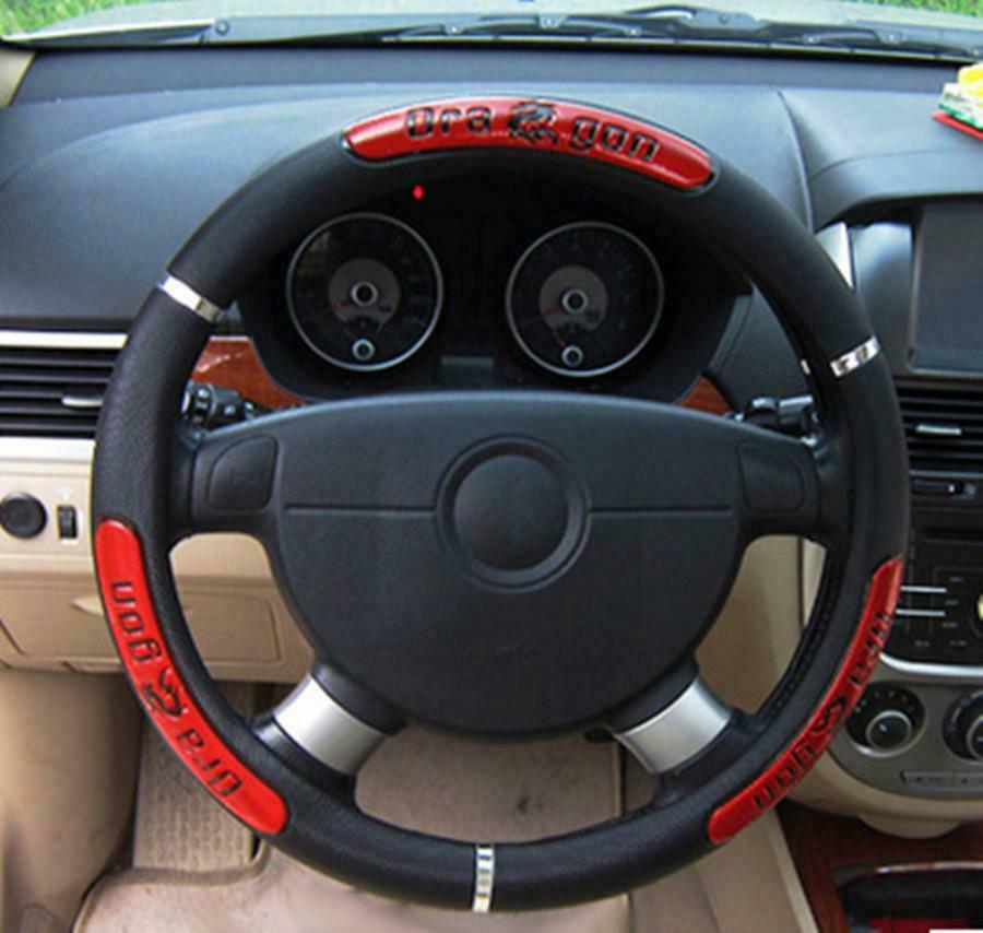 38cm PU Leather Car Truck SUV Steering Wheel Cover Red & Black Universal 1 PC