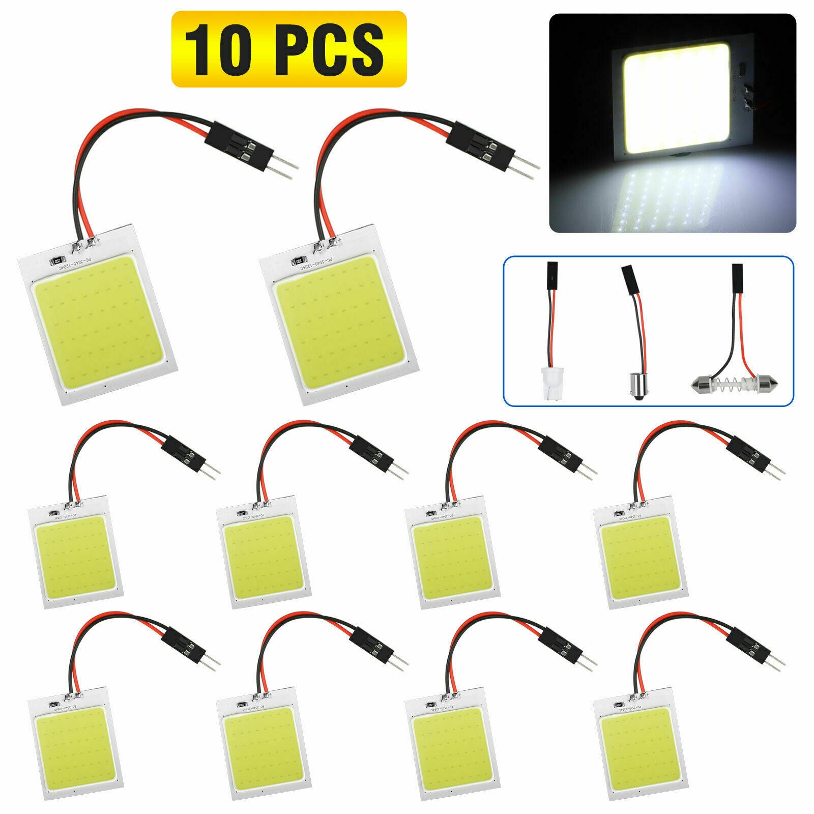 10pcs 48SMD COB White LED T10 BA9S Car Interior Panel Light Dome Map Lamp Bulbs