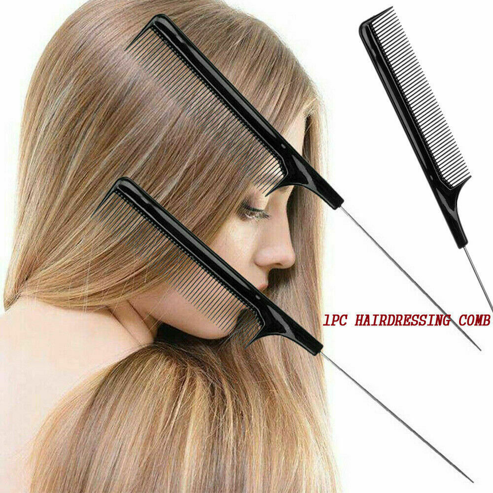 8.66"/22cm Fine-tooth Metal Pin Hairdressing Hair Style Rat Tail Comb Black Tool