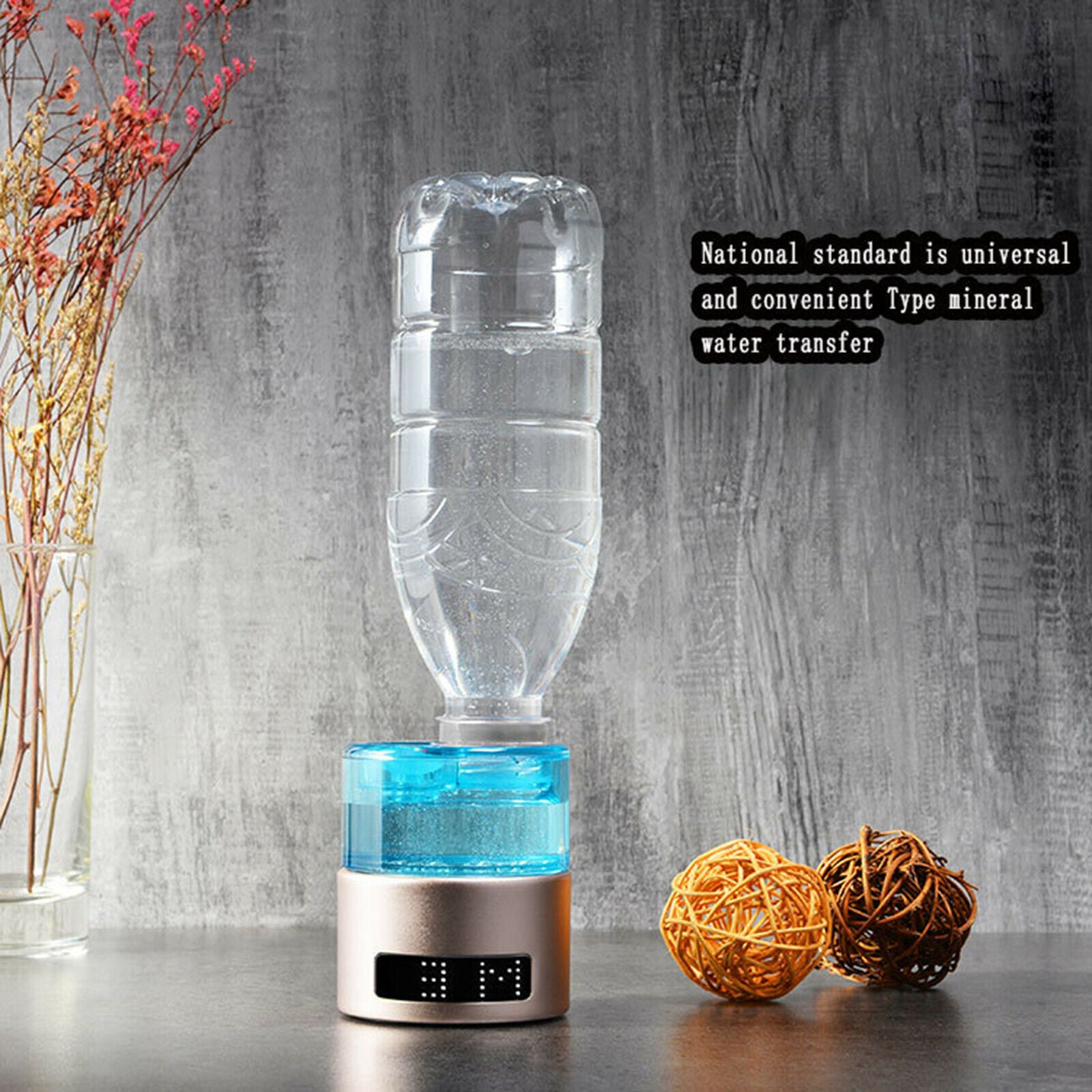 Rechargeable Hydrogen Water Bottle Cup Travel LED Display Inhaler Adapter