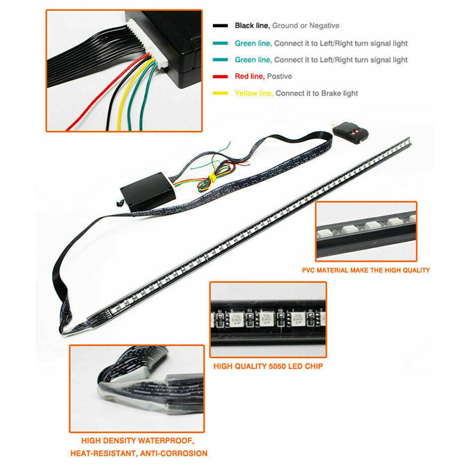 Night Rider Strips 48LED Light Scanner Flash Lamp Bar 7RGB Color Wireless Remote