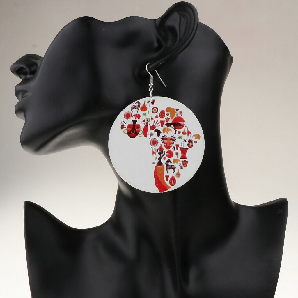 Natural Wood Earrings Fashion Colorful Map Cool Dangle Drop Hook for Women