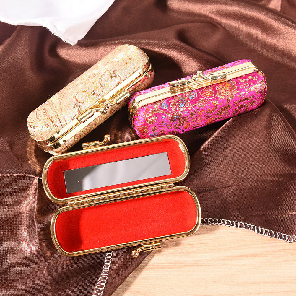 Fashion Iron Clip Lipstick Case Holder With Mirror Inside & Snap-On Closu.l8