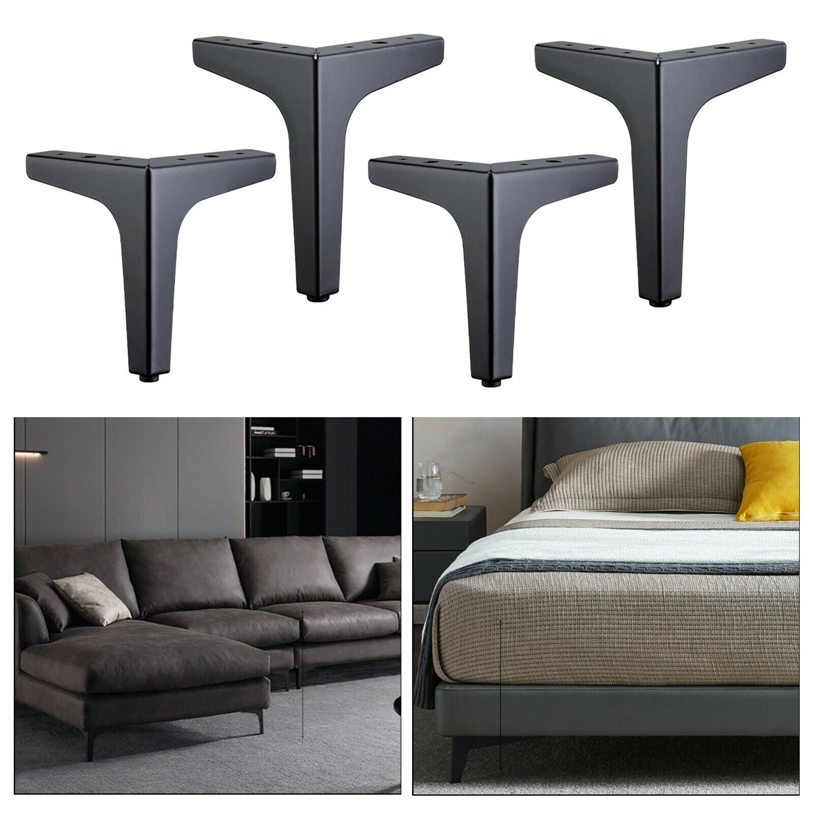 2X 4 x Iron Metal Furniture Legs Sofa feet Chair Cabinet Table 15cm Black