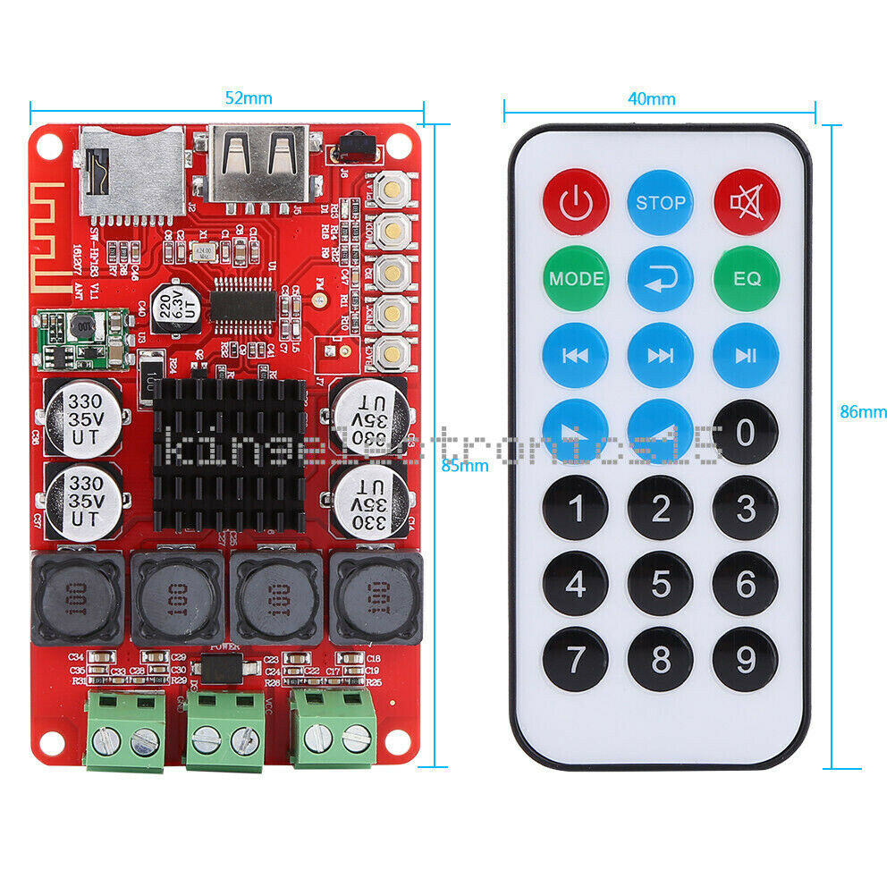 1PCS TPA3116 Bluetooth Audio Receiver Power Amplifier Board 2X50W Remote Control