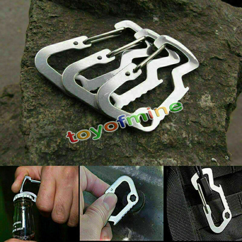 Multi Tool Carabiner Survival Camping Hiking Rescue Gear Mini Keychain EDC