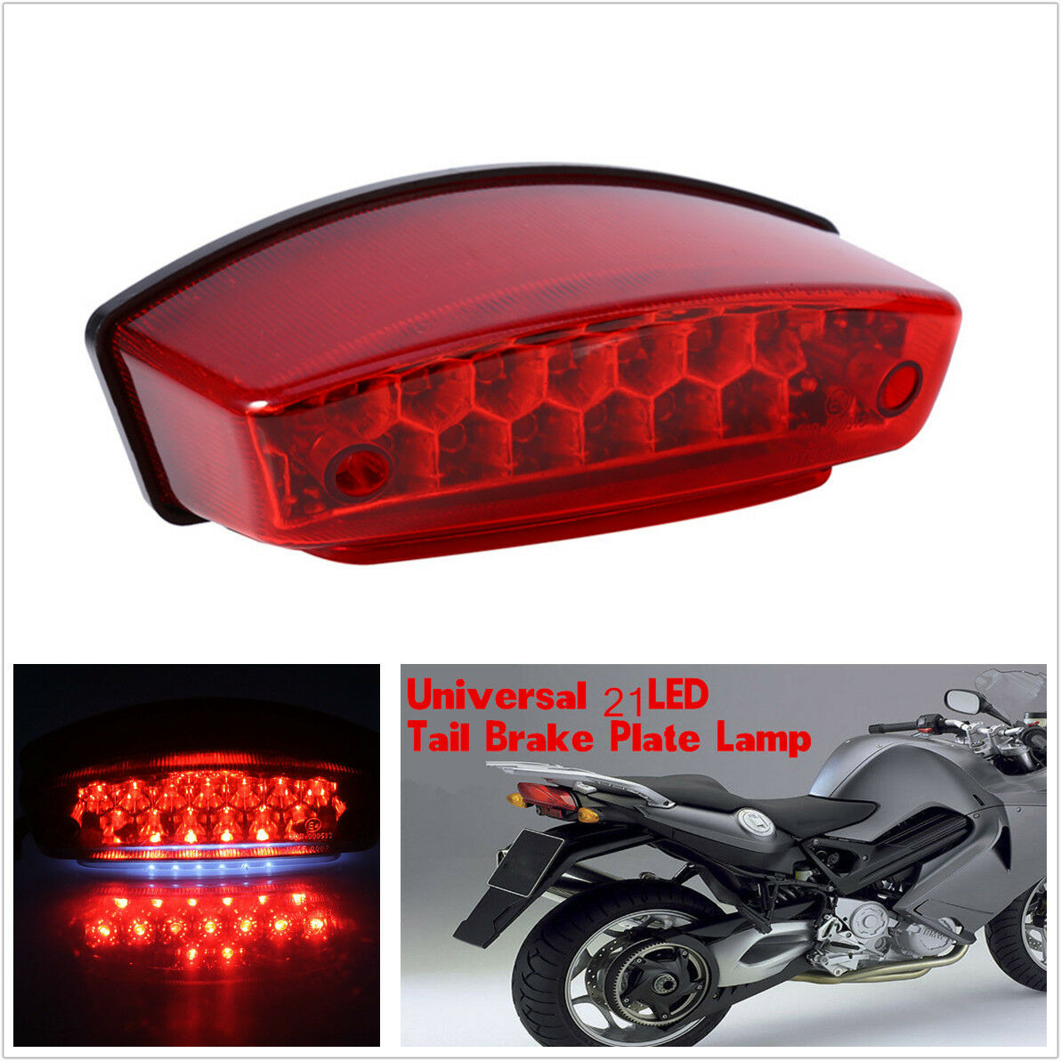 Red/White 21 LED Motorcycles Rear Tail Brake Light License Number Plate Lamp 12V