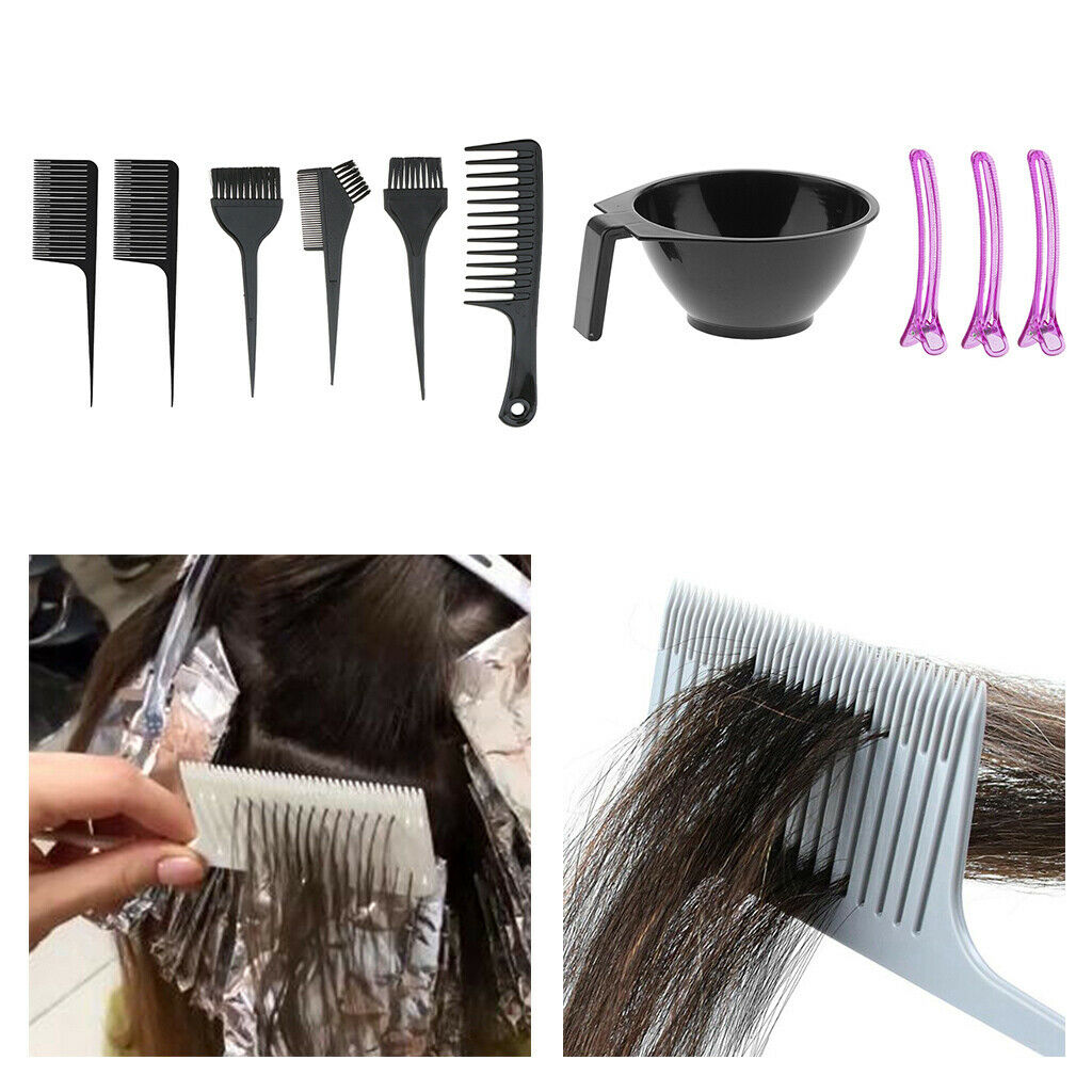 10Pcs Hair Coloring Brush Bowl Highlighting Comb Dyeing Kit Salon Comb Tool