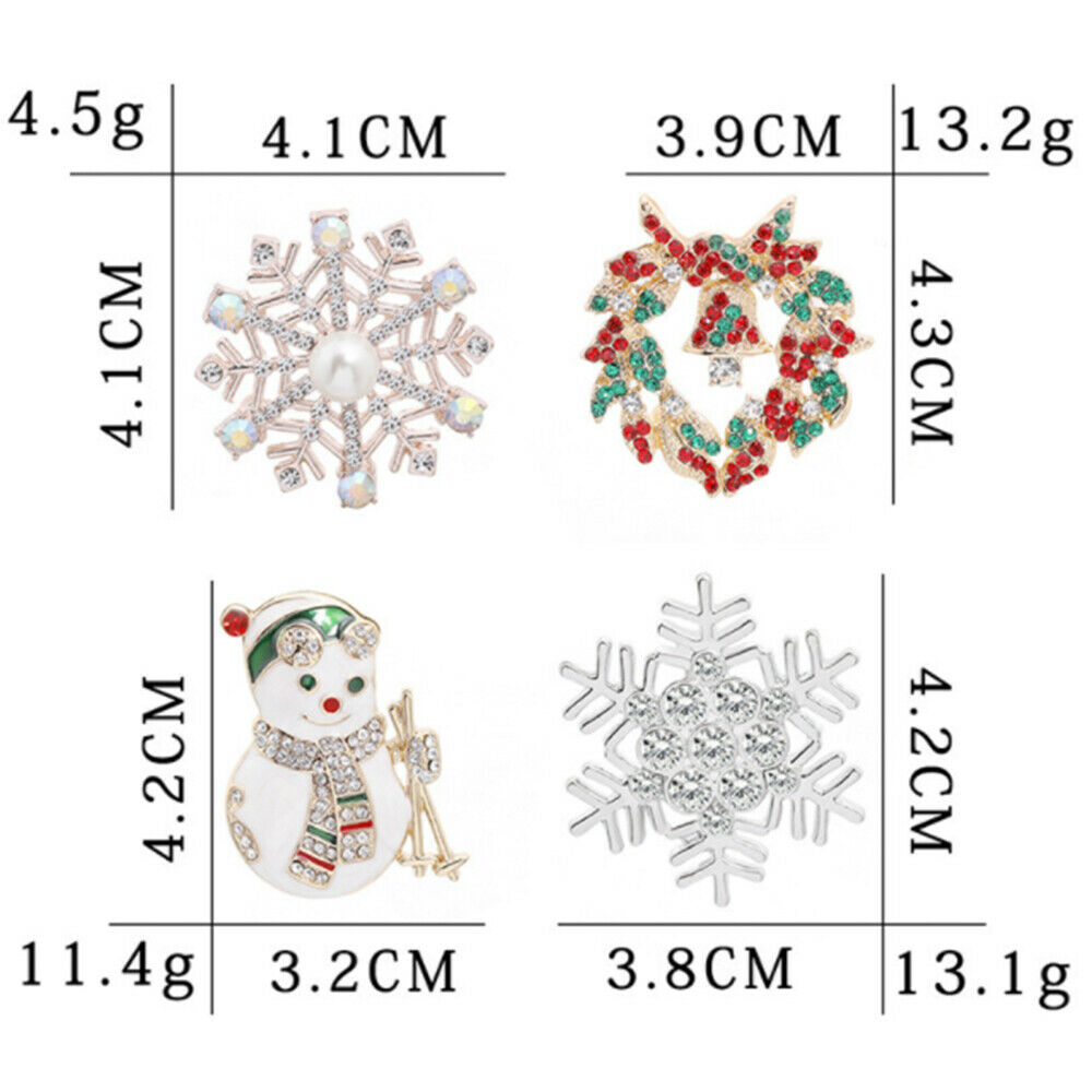 Christmas Snowman Brooches Rhinestone Xmas Snowflake Brooch Gift Fashion Jewelry
