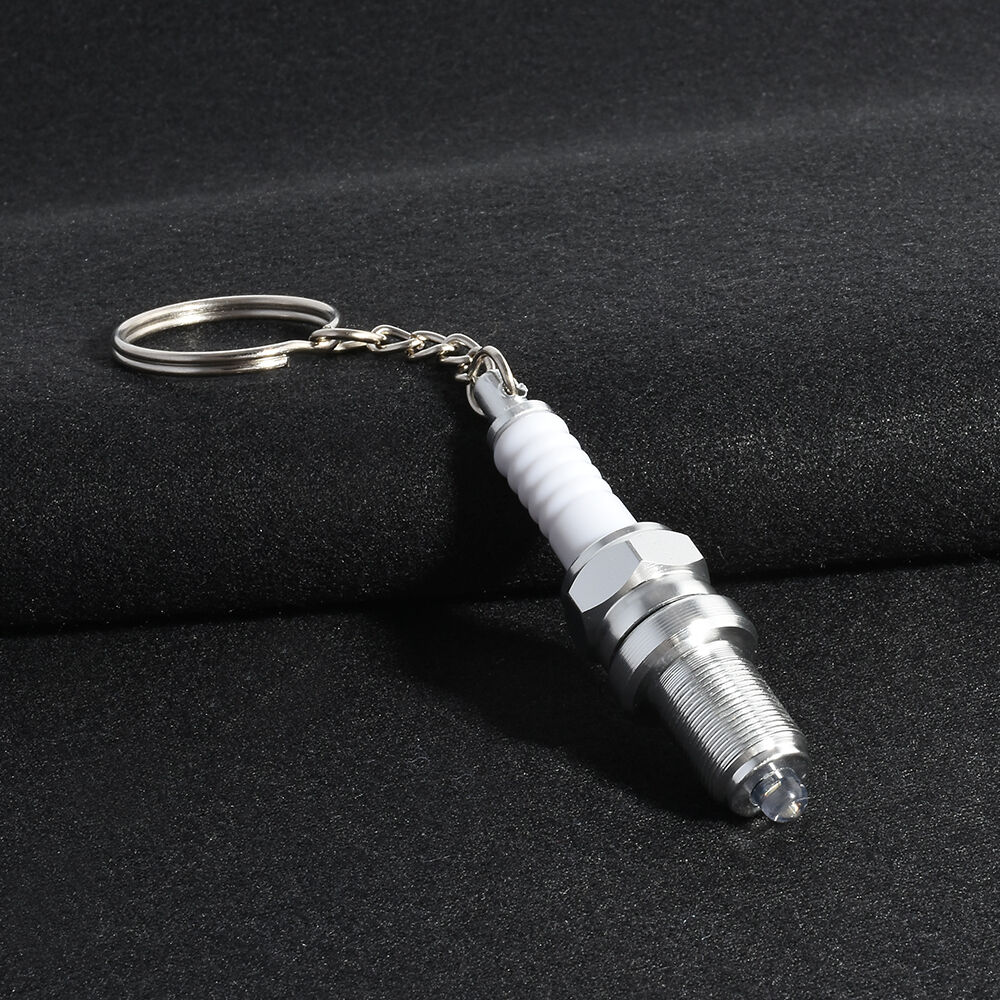 Fashion LED Spark Plug Key Chain Keychain Cool Car Parts Keyring White Light