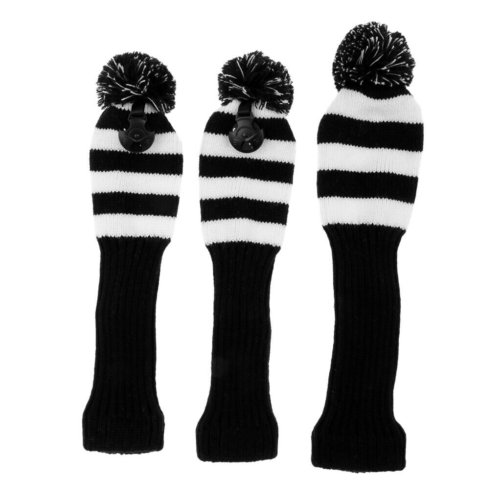 3x Golf Headcover  Headcover Knit Pom Pom Headcover For Golf Accessory - White