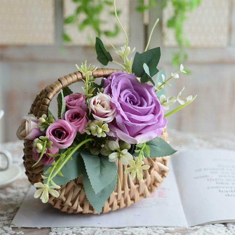 Fashion Portable Flower Arrangement Basket Weaving Bag Rattan Willow Manual