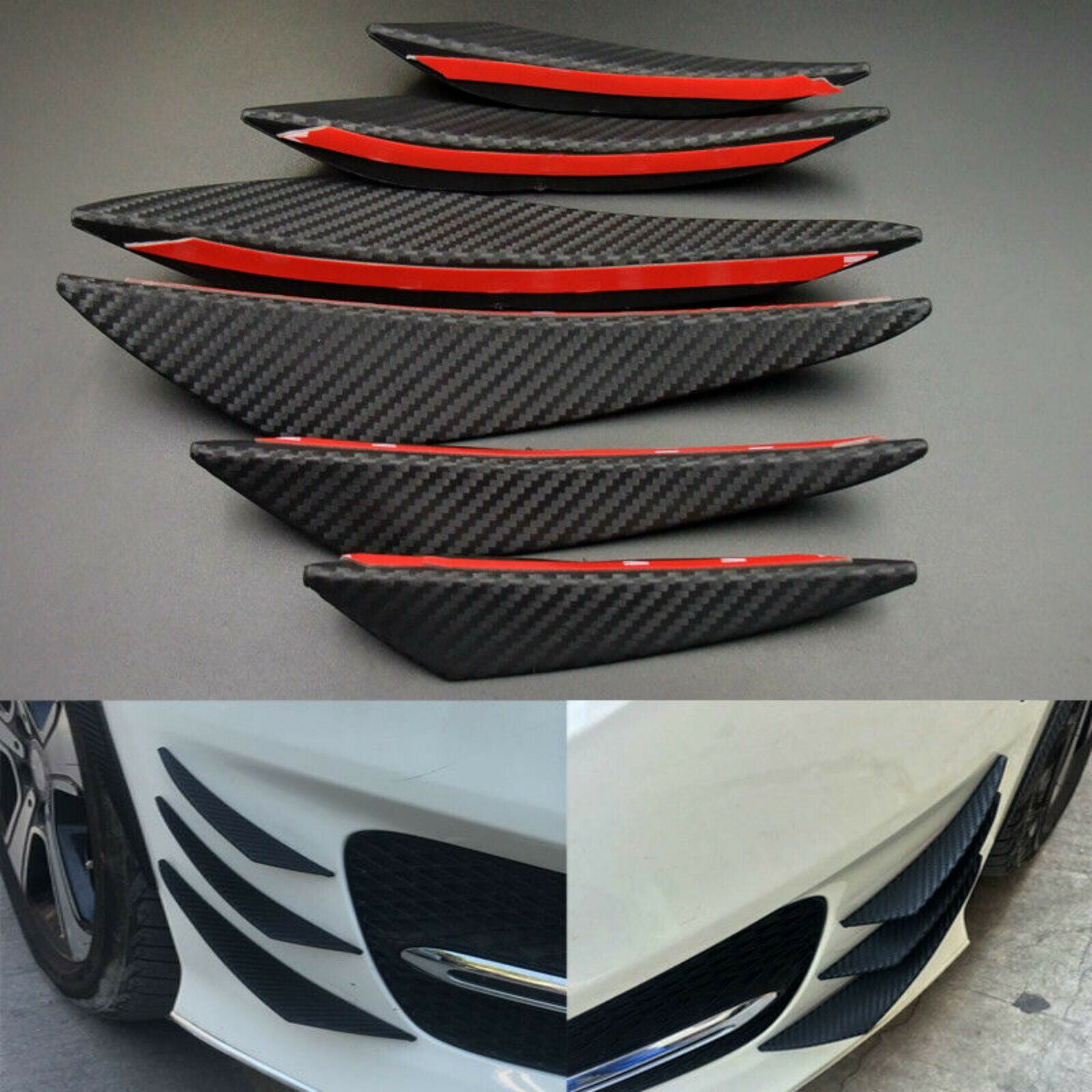 6pcs Car Front Bumper Lip Splitter Canards Carbon Fiber Spoiler Fins Refit Black