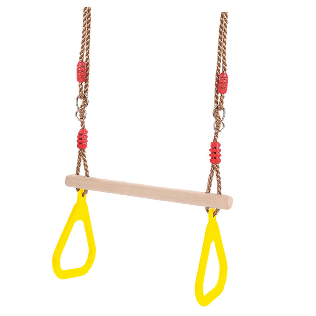 Wooden Trapeze Swing Plastic Triangular Gym Rings Fun Garden Play Yellow