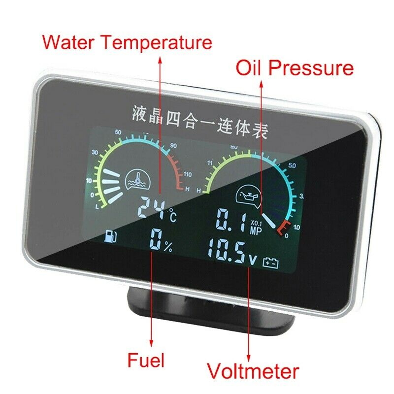 4in 1 LCD Multifunction Car Digital Water Temp Oil Pressure Fuel Gauge VoltmT7L8