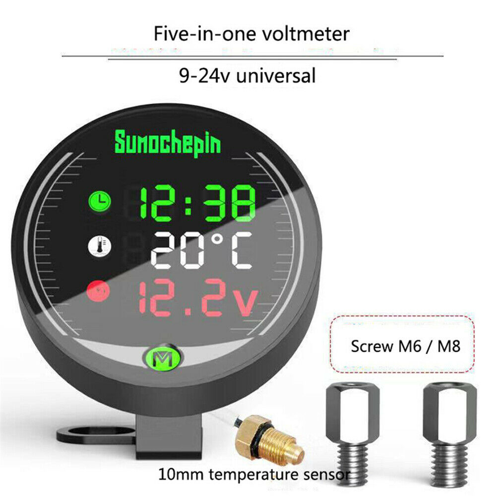 Motorcycle Water Temperature Voltage Hour Meter USB Charger 22MM Sensor Adapter