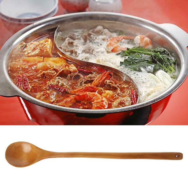 Long Handle Wooden Spoon Soup Kitchen Utensil Coffee Tea Table Scoop Cutlery