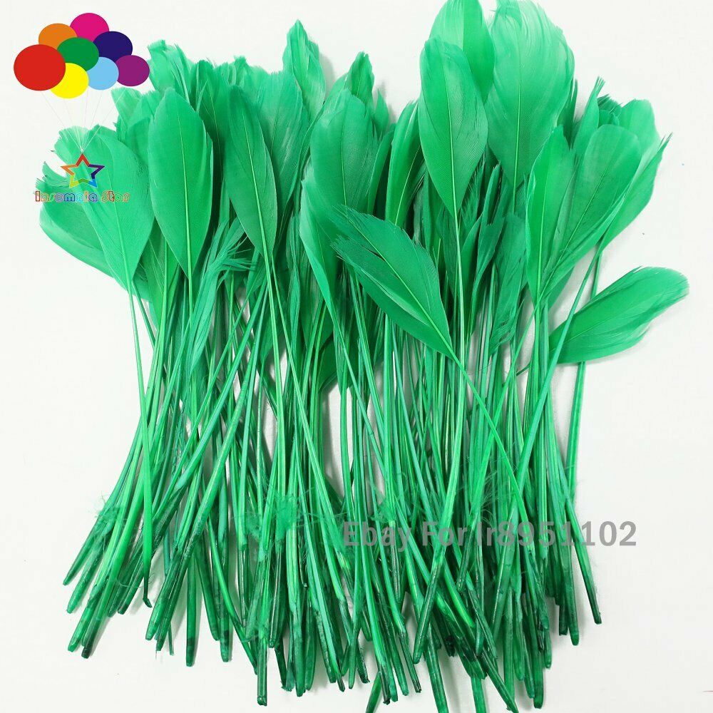100PCS/LOT Stripped Goose Grass green Bridal Feathers 15-20cm Lace Width 4-6inch