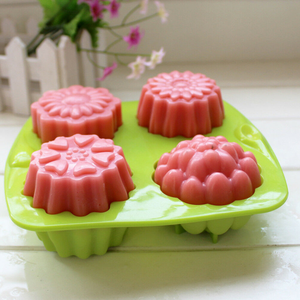 4 Cavity Flower Silicone Soap Mold Cake Decor Candy Chocolate Cookie Bakin.l8