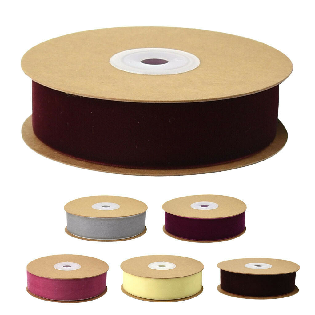 Burgundy 25mm/1'' 5 Yards Velvet Ribbon Roll for Crafts Headband Clips Bows